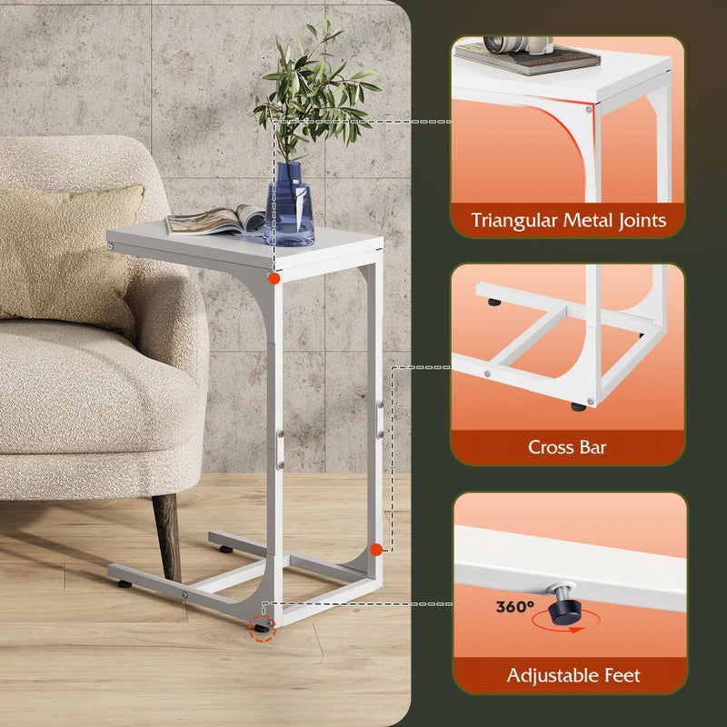 WLIVE C Shaped End Table, Small Couch Side Tables with Metal Frame, Sofa Table TV Tray for Living Room, Bedroom, White - Image 4