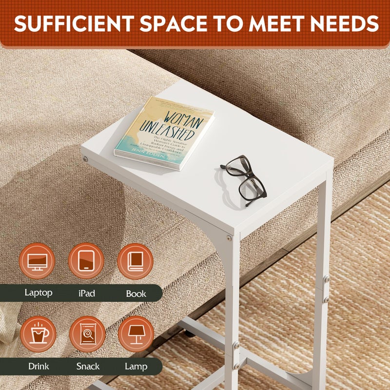 WLIVE C Shaped End Table, Small Couch Side Tables with Metal Frame, Sofa Table TV Tray for Living Room, Bedroom, White - Image 5