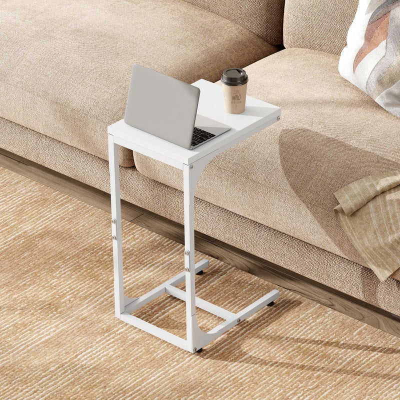WLIVE C Shaped End Table, Small Couch Side Tables with Metal Frame, Sofa Table TV Tray for Living Room, Bedroom, White - Image 2