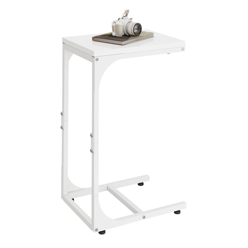 WLIVE C Shaped End Table, Small Couch Side Tables with Metal Frame, Sofa Table TV Tray for Living Room, Bedroom, White - Image 1