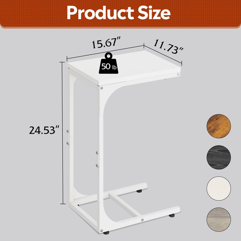WLIVE C Shaped End Table, Small Couch Side Tables with Metal Frame, Sofa Table TV Tray for Living Room, Bedroom, White - Image 3