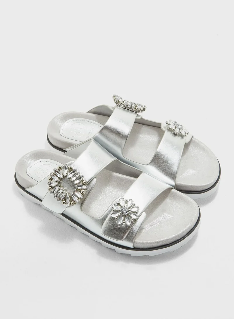 GUESS Two Strap Buckle Slides