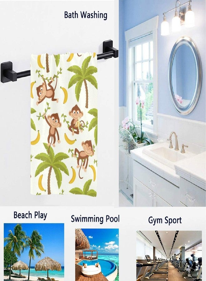 Naanle Cute Cartoon Monkey Trees Pattern Soft Highly Absorbent Large Decorative Hand Towels Multipurpose for Bathroom, Hotel, Gym and Spa (16 x 30 Inches) - Image 2