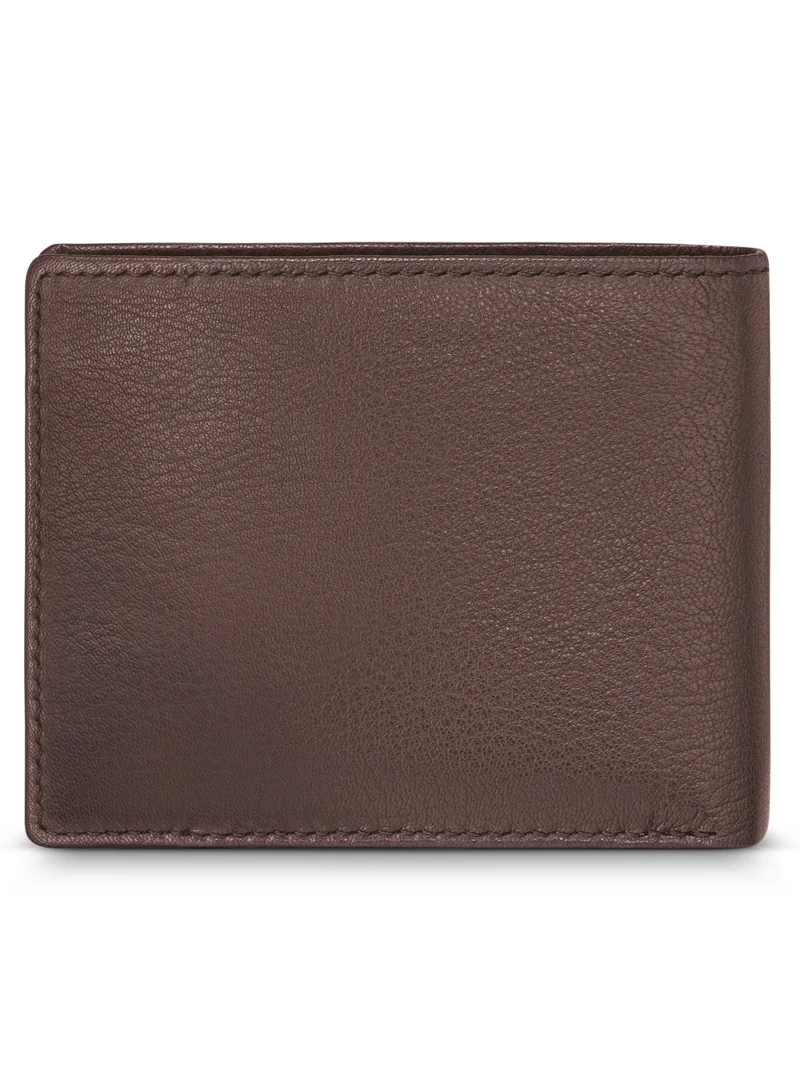 بوليس Malino Brown Plain Grain Genuine Leather Bi-fold Wallet for Men