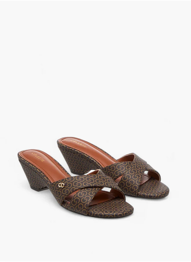 سيليست Women's Monogram Cross-Strap Sandals with Block Heels