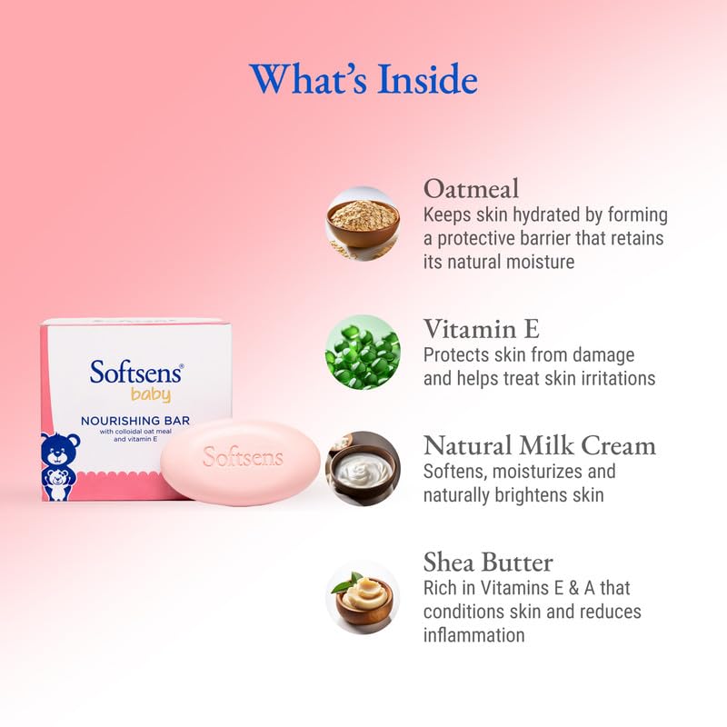 Softsens Baby Nourishing Bar Soap 100g each x 6 (600g) | Deep Nourishing & Gentle Cleansing | With Colloidal Oatmeal & Vitamin E | Dermatologically Tested, Hypoallergenic & Free from Parabens, SLS & SLES - Image 2