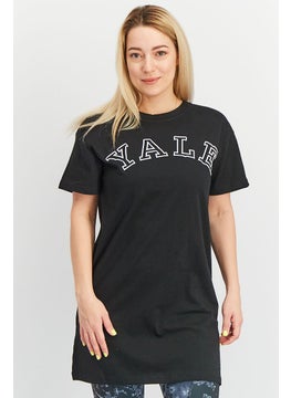 Yale Women Crew Neck Short Sleeve Graphic Top, Black  - Image 1