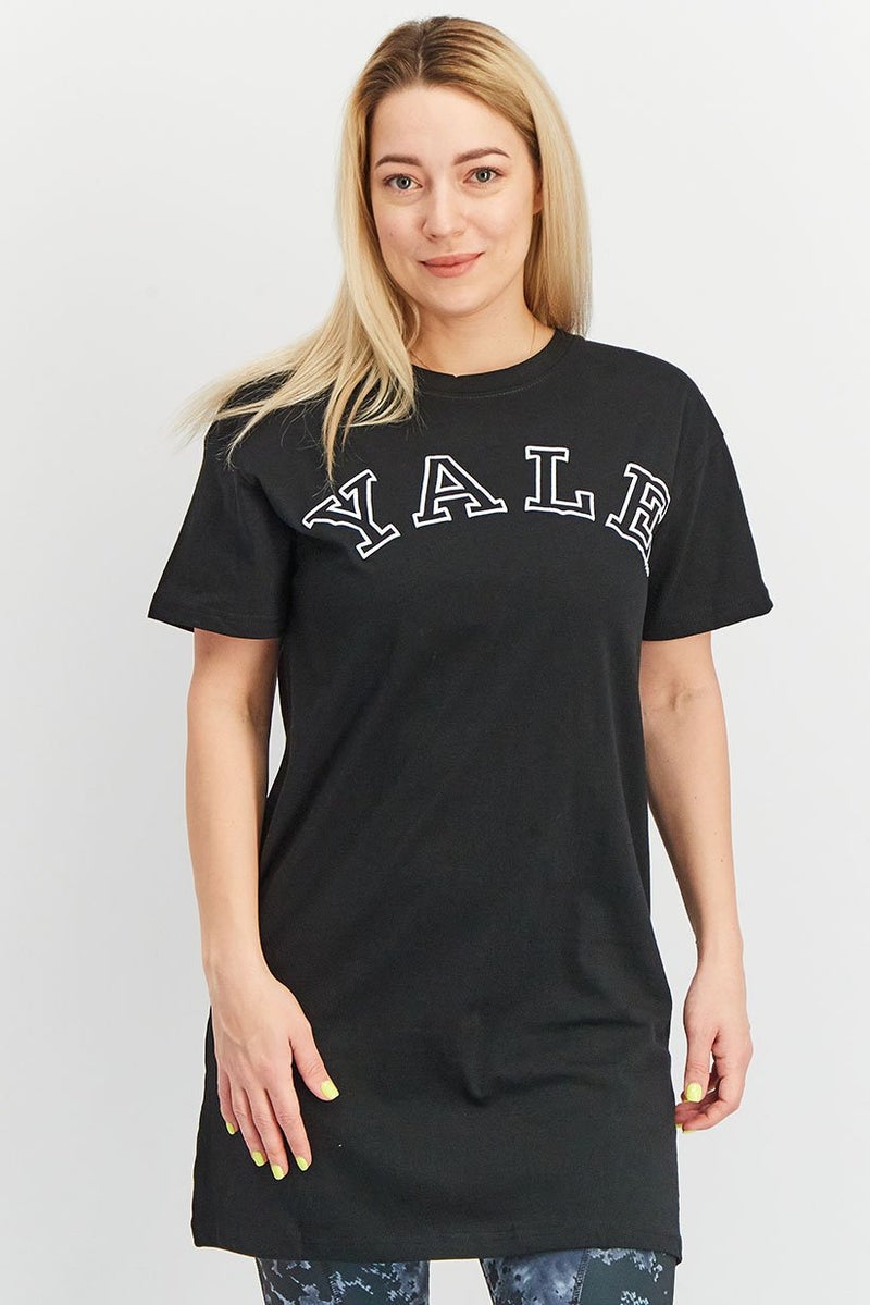 Yale Women Crew Neck Short Sleeve Graphic Top, Black - Image 1