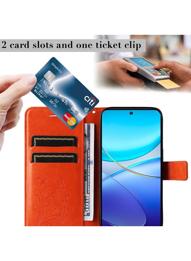 Case Cover For vivo V40 SE 5G / Y100 IDN 3D Butterfly Embossed Flip Leather Phone Case(Orange)