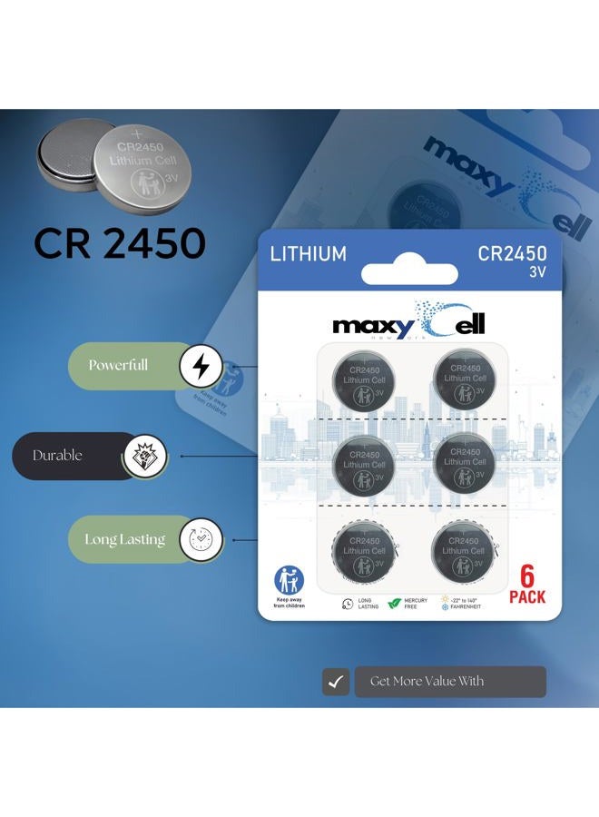 MaxyCell 2450 CR2450 Lithium Coin Cell Battery 3V High-Capacity Long-Lasting Reliable Power for Watches, Key Fobs, Fitness Trackers, Medical Devices, Thermometers, Leak-Proof Design DL2450 (6 Pack) - Image 3