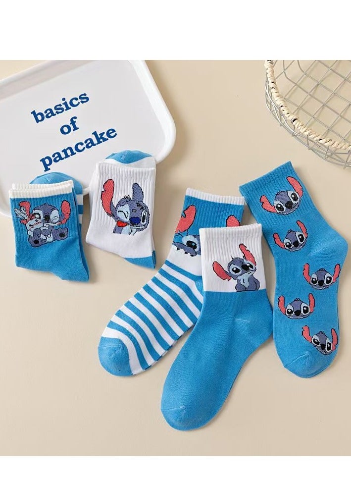 STITCH - 5 pairs of Stitch mid-calf socks for women, socks for women, cute cartoon anime mid-calf socks - Image 1