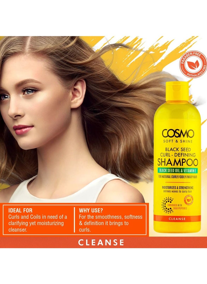 COSMO Cosmo Soft & Shine Black Seed Curl - Defining Shampoo 480ml | For Natural Curly, Coily, Wavy Hair | Moisturizes & Strengthens | Enriched With Silk Peptides | Black Seed Oil & Vitamin E  - Image 2