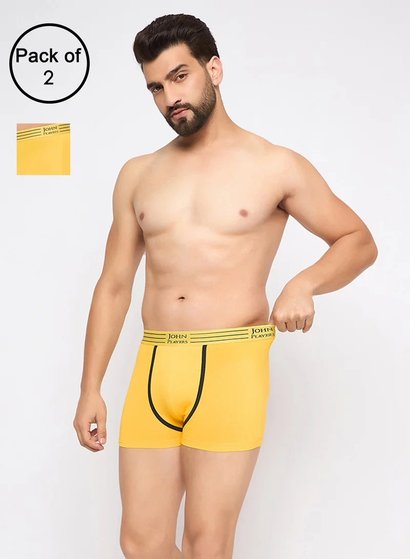 جون بلاير John Players Pack of 2 Cotton Trunks with Striped Waistband in Yellow