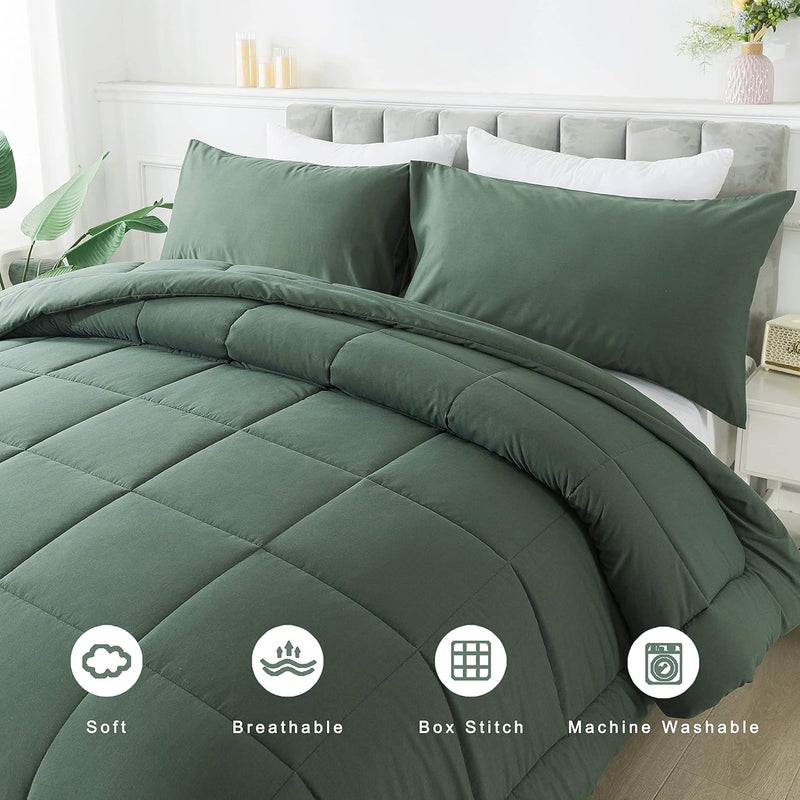 DOWNCOOL All Seasons Sage Green Bedding Comforters & Sets with 2 Pillow Cases -3 Pieces Down Alternative Comforter Set -Bedding Comforter Sets Queen -Lightweight and Noiseless (Queen,88x90 inches) - Image 3