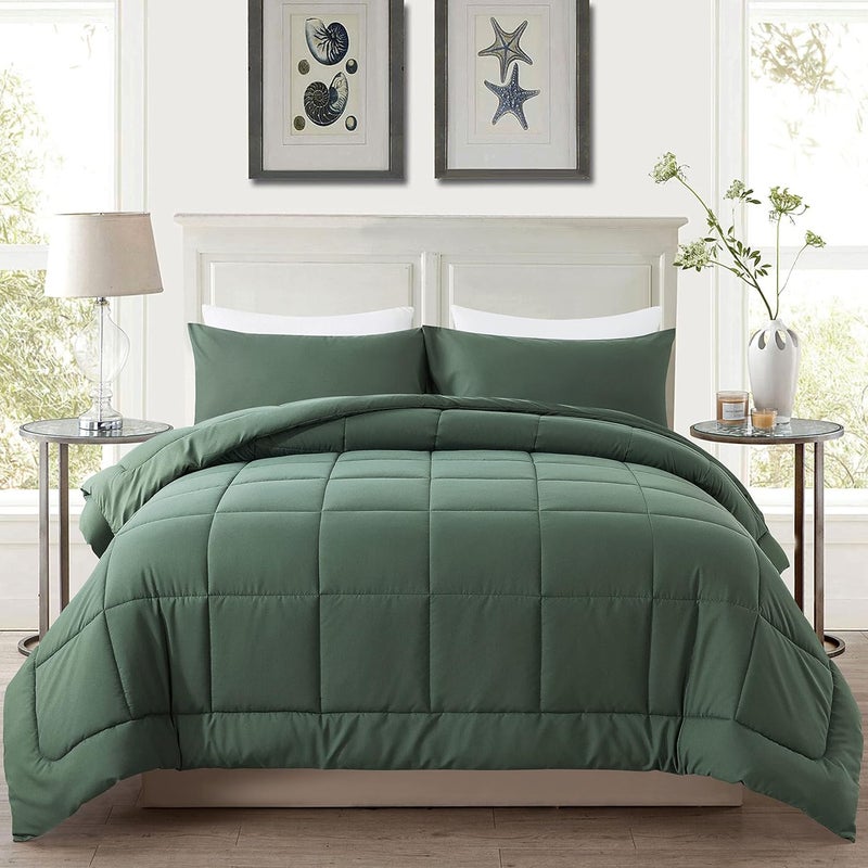 DOWNCOOL All Seasons Sage Green Bedding Comforters & Sets with 2 Pillow Cases -3 Pieces Down Alternative Comforter Set -Bedding Comforter Sets Queen -Lightweight and Noiseless (Queen,88x90 inches) - Image 1