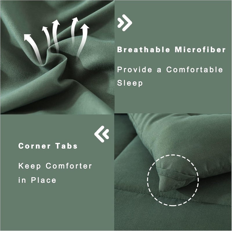 DOWNCOOL All Seasons Sage Green Bedding Comforters & Sets with 2 Pillow Cases -3 Pieces Down Alternative Comforter Set -Bedding Comforter Sets Queen -Lightweight and Noiseless (Queen,88x90 inches) - Image 5
