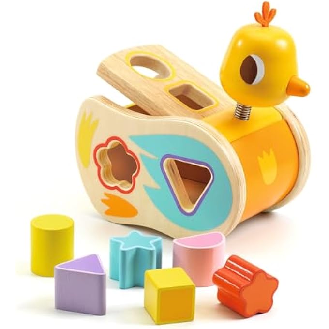 لعبة تشكيل الأشكال بويداتو - لعبة خشبية على شكل دجاجة للأطفال الصغار، 6 أشكال هندسية ملونة، مهارات حركية دقيقة وتعلم التعرف على الأشكال، خشب طبيعي متين، لعبة تعليمية للأطفال من 1 سنة وما فوق - Image 1