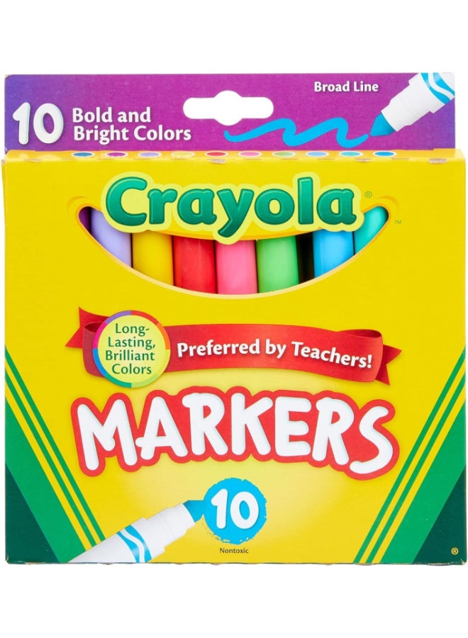 Crayola Markers, Broad Line, 10Count, Bright and Bold Markers - Image 1