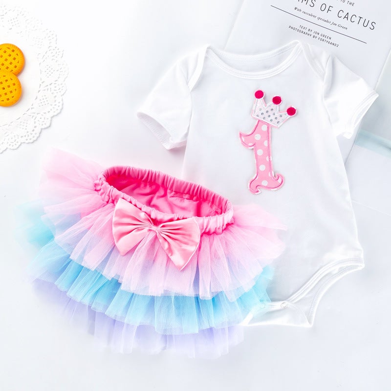 Baby Holiday Children'S Clothing 0-1-2 Years Old Baby White Short-Sleeved Cotton Shirt Skirt Set - Image 5