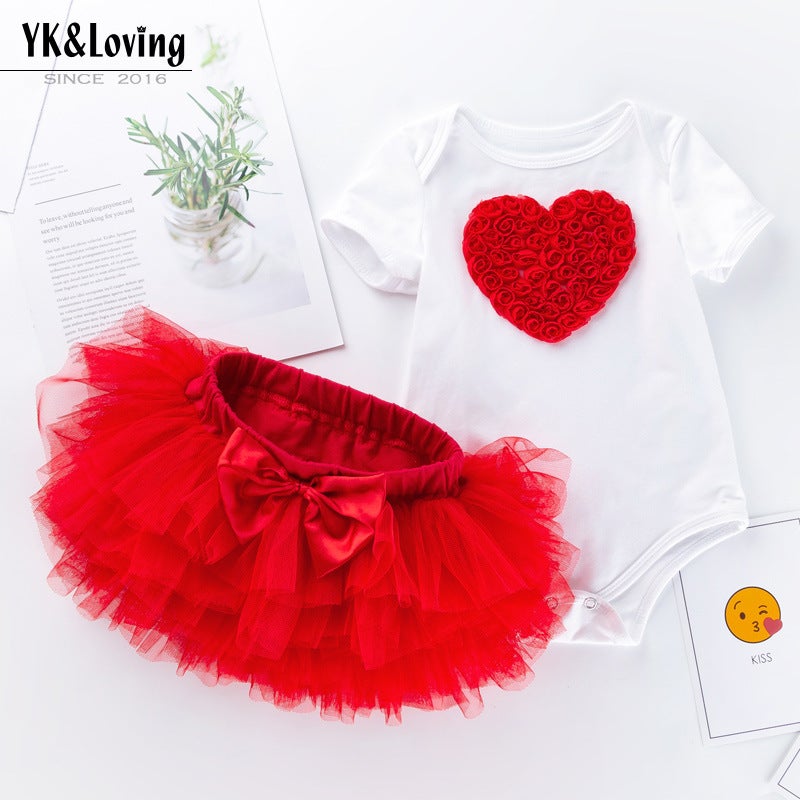 Baby Holiday Children'S Clothing 0-1-2 Years Old Baby White Short-Sleeved Cotton Shirt Skirt Set - Image 3