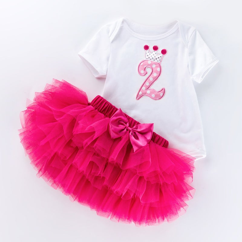 Baby Holiday Children'S Clothing 0-1-2 Years Old Baby White Short-Sleeved Cotton Shirt Skirt Set - Image 1
