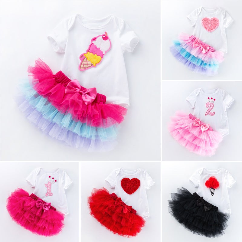 Baby Holiday Children'S Clothing 0-1-2 Years Old Baby White Short-Sleeved Cotton Shirt Skirt Set - Image 2