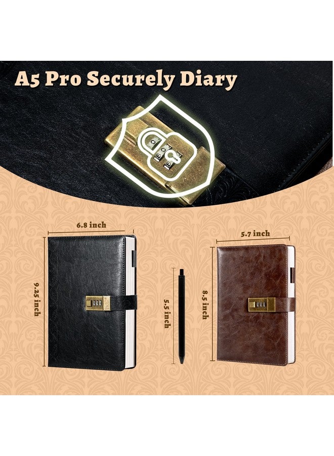 CAGIE Vintage Diary With Lock 256 Pages Leather Journal With Lock Spine Embossing Hardcover Locked Journal With Pen, 7 X 9 Inch Locking Journal For Adults Women Men, Coffee - Image 2