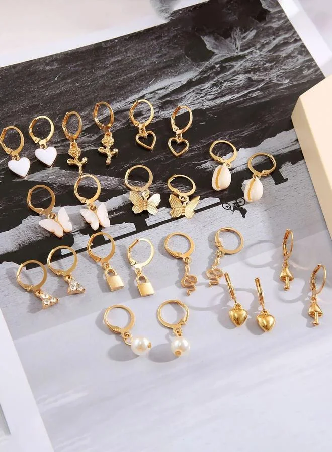 Take Two Set of 12 - Gold Hoop Drop Earrings