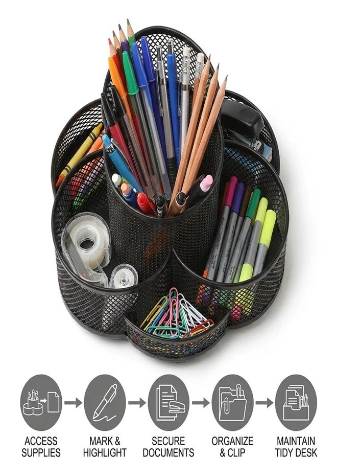 Reflygen Multifunctional Desk Pen Holder,360°Rotating Metal Mesh Pen Holder,Office Learning Stationery Organiser (Black) - Image 2
