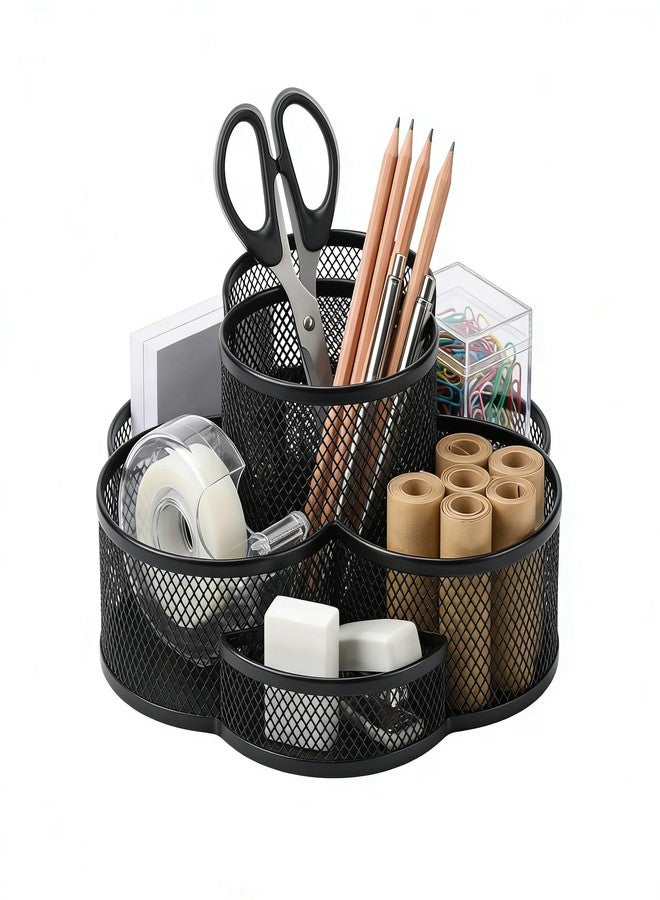 Reflygen Multifunctional Desk Pen Holder,360°Rotating Metal Mesh Pen Holder,Office Learning Stationery Organiser (Black) - Image 1