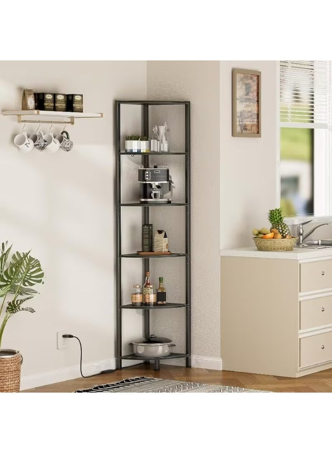 erorex 6-Tier Corner Shelf with RGB/White/Blue/Pink/Green/Yellow LED – 166cm Tall Standing Bookshelf with Metal Frame & Wood Shelves - Image 1