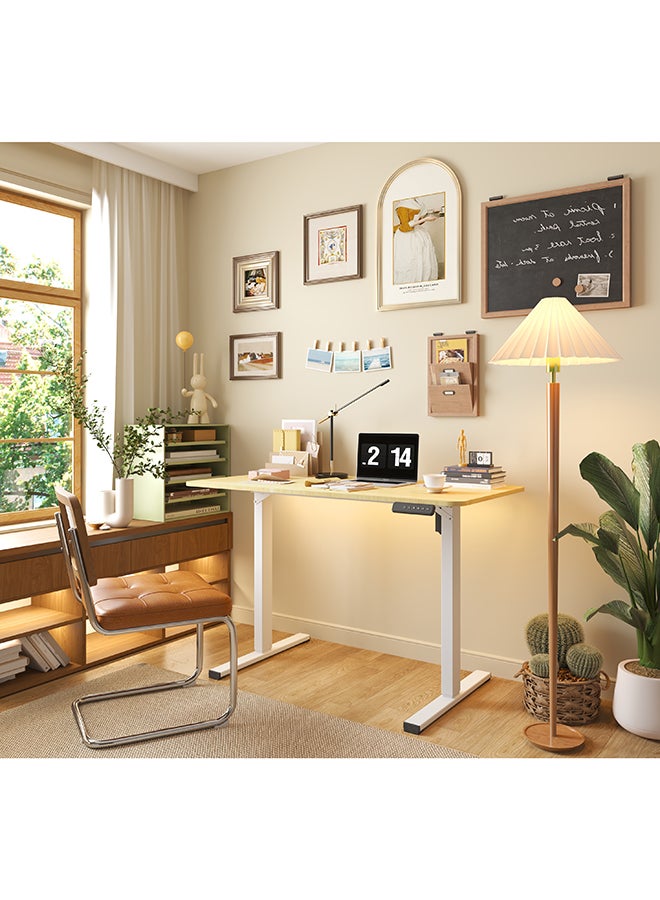 Flexispot Essential Standing Desk, FLEXISPOT Height Adjustable Standing Desk with Memory Controller, 120*60cm desktop, Electric Sit Stand Desk for Home and Office, White & Maple - Image 2