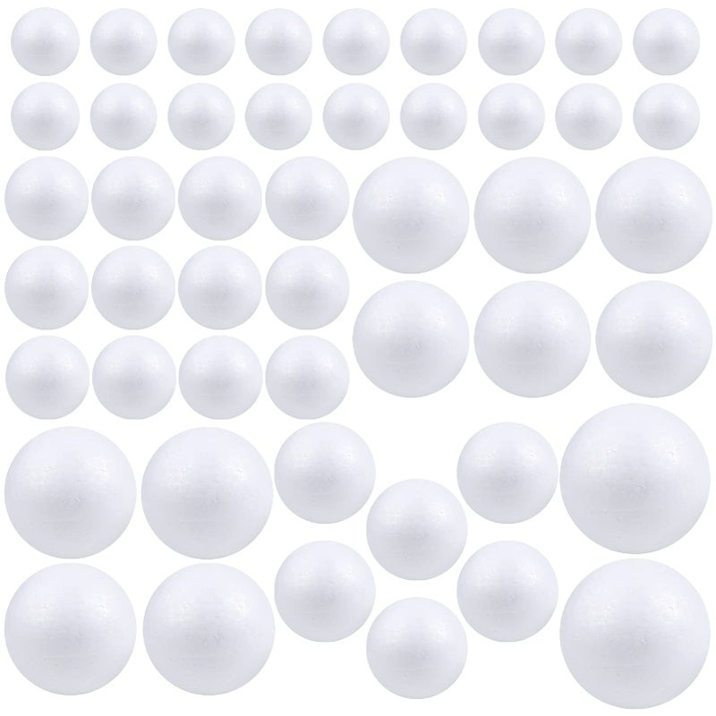 Pllieay بالياي 48 قطعة 6 أحجام كرات فوم بيضاء كرات بوليسترين للحرف اليدوية لمشاريع المنزل والمدرسة وزينة الحفلات