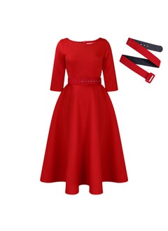 Generic Fashionable Black Womens Dress Simple Elegant A- line For All Seasons Hot Selling Clothing Export Quality For Women black + belt  - Image 2