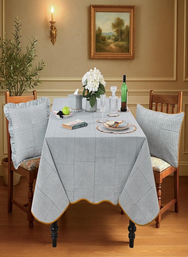 Ridhi Blue Stripe 60x60 Inches Square 100% Cotton Hand Block Print Washable Decorative Spring Summer Parties/Wedding Use,Fall décor Farmhouse Dining Dinner Tablecloth - Image 2