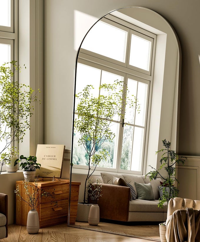 34 X76 ARCHED FULL LENGTH MIRROROVERSIZE FLOOR MIRROR ALUMINUM ALLOY FRAME HIGH DEFINITIONFULL BODY MIRROR FOR BEDROOM OR LIVING ROOMSILVER
