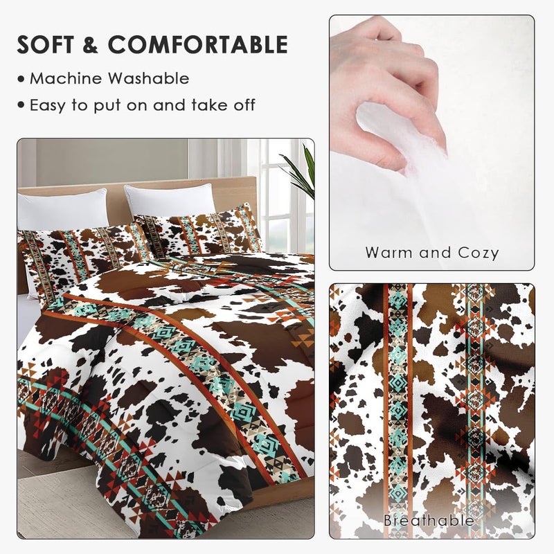 WeCozy Queen Size Comforter Set with 2 Pillowcases, Animal Vintage Retro Soft 3 Pcs Bedding for Kids and Adults, Cow Brown Cowhide Comforter Set for Bedroom Bed Decor - Image 5