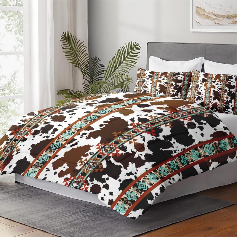 WeCozy Queen Size Comforter Set with 2 Pillowcases, Animal Vintage Retro Soft 3 Pcs Bedding for Kids and Adults, Cow Brown Cowhide Comforter Set for Bedroom Bed Decor - Image 4