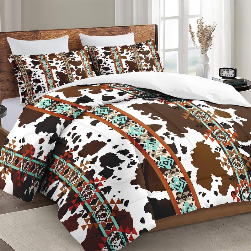 WeCozy Queen Size Comforter Set with 2 Pillowcases, Animal Vintage Retro Soft 3 Pcs Bedding for Kids and Adults, Cow Brown Cowhide Comforter Set for Bedroom Bed Decor - Image 3