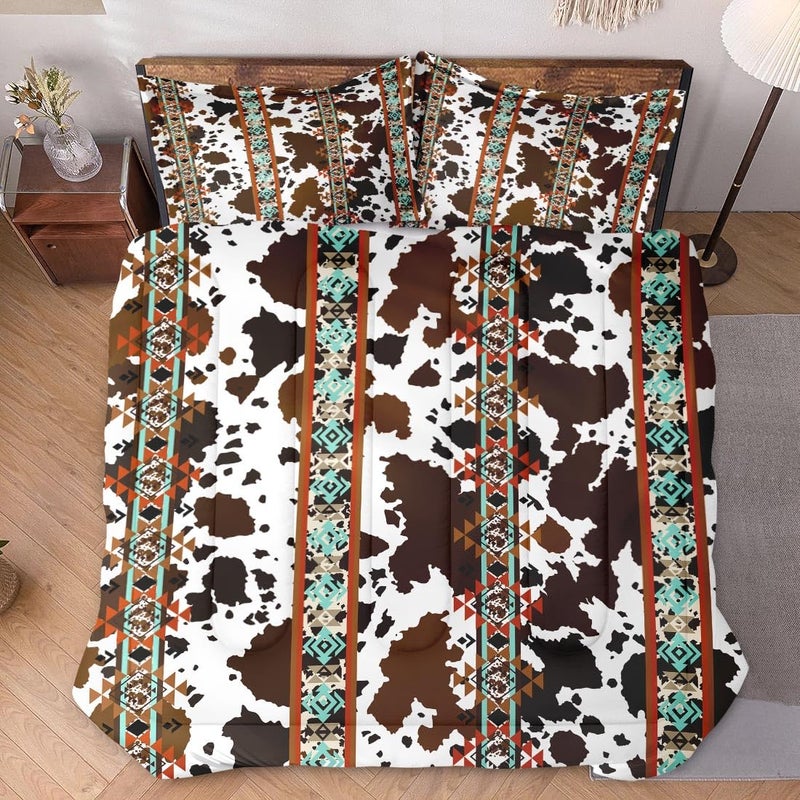 WeCozy Queen Size Comforter Set with 2 Pillowcases, Animal Vintage Retro Soft 3 Pcs Bedding for Kids and Adults, Cow Brown Cowhide Comforter Set for Bedroom Bed Decor - Image 2