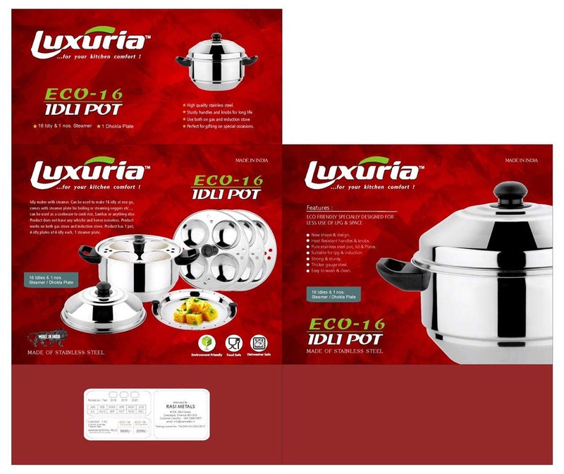 Luxuria Stainless steel Eco 16 Standard Idli Maker silver - Image 2