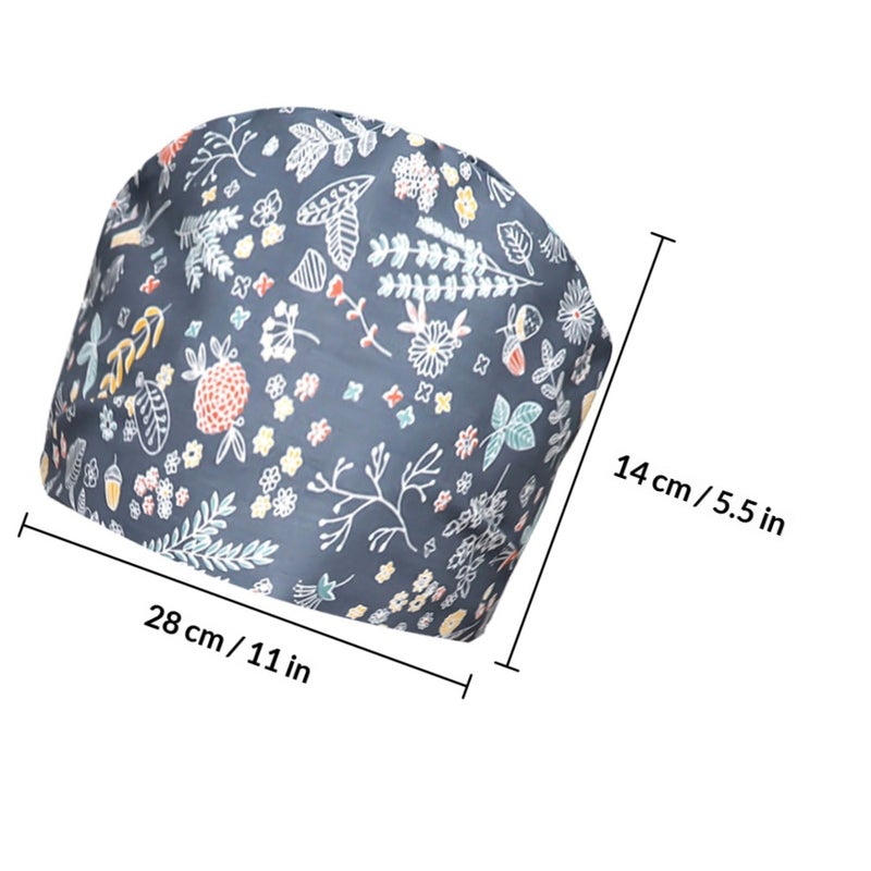 Unisex Scrub Cap Flower Printed Adjustable Tie Hat for Women and Men Wearing - Image 2