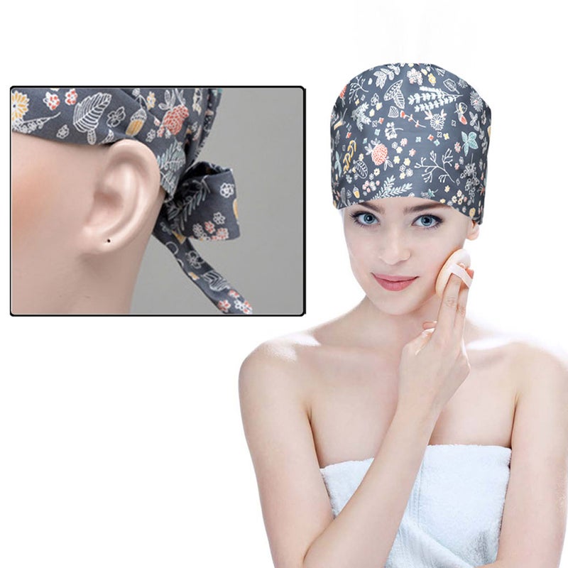 Unisex Scrub Cap Flower Printed Adjustable Tie Hat for Women and Men Wearing - Image 5