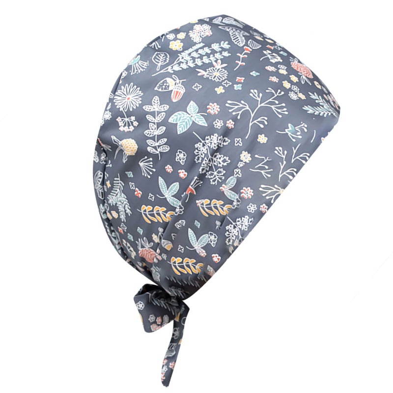 Unisex Scrub Cap Flower Printed Adjustable Tie Hat for Women and Men Wearing - Image 4