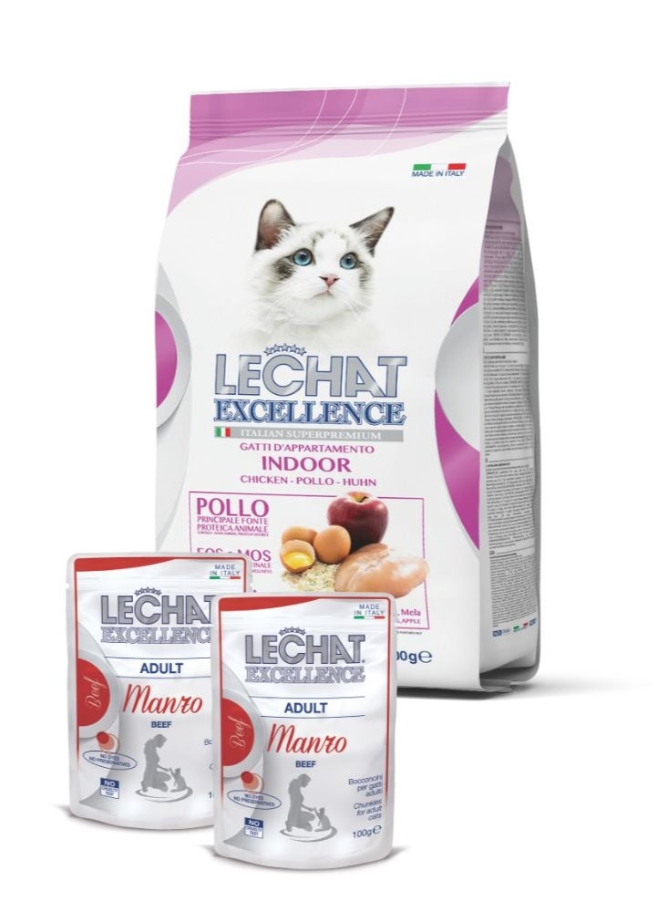 LeChat Excellence by Monge | Premium Indoor Cat Dry & Wet Food with Beef Bundle – Daily Balanced & Complete Nutrition with High-Quality Protein & Natural Ingredients