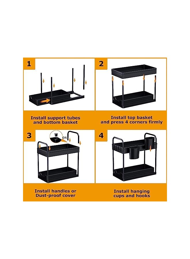 Zaboon Organizers And Storage 2Tier Sliding Under Cabinet Bathroom Storage Multi Purpose Under Sink Organizer With Hooks Hanging Cup Handles For Bathroom Kitchen - Image 4