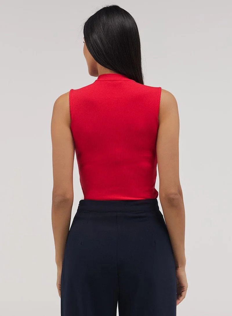 Zigzag  Rib Skinny Top - Red for Women | Best Price UAE