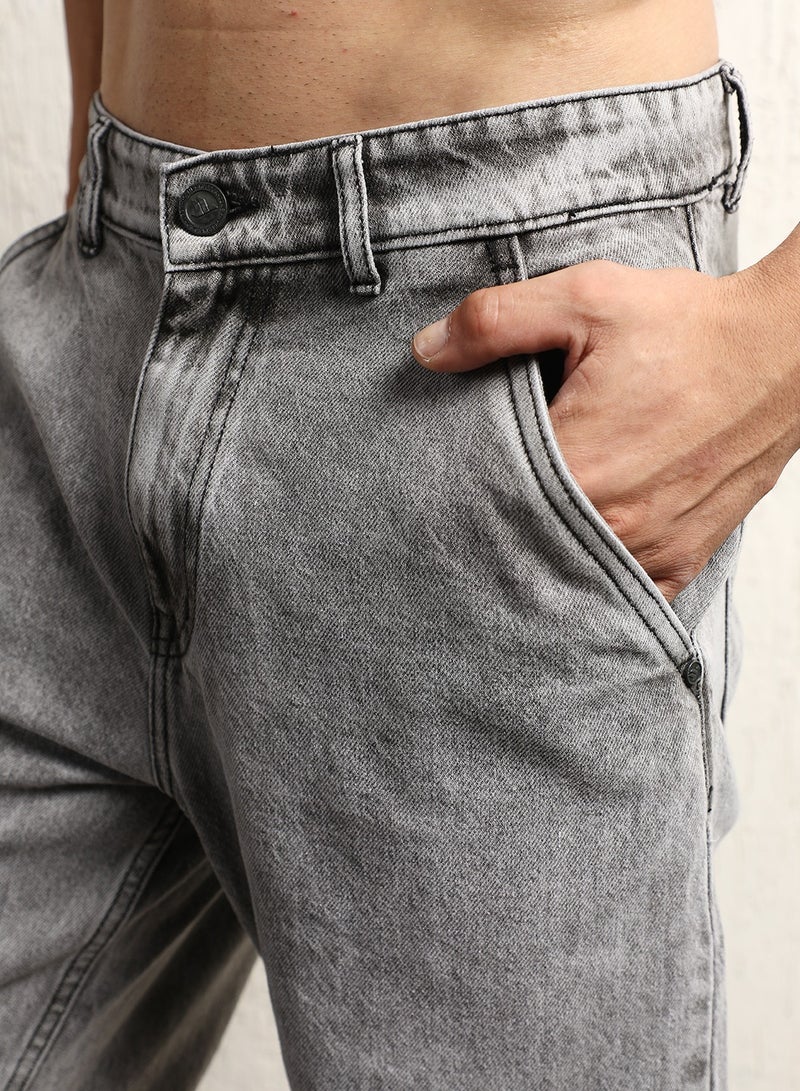 Hubberholme Men's Grey 100% Cotton Bleached Full Length Loose Jeans  - Image 3