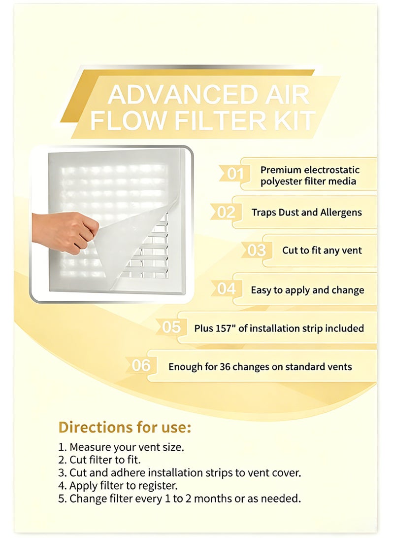 مجموعة فلاتر هواء فتحات التهوية الكهروستاتيكية HVAC، لفة وسائط 98 بوصة × 18 بوصة مع شريط تثبيت 157 بوصة، تصنع 36+ فلتر - Image 2