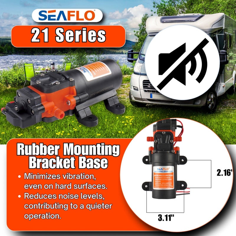SEAFLO 21-Series Water Pressure Diaphragm Pump - 12V DC, 1.2 GPM, 35 PSI with Adjustable Pressure Switch, Self-Priming, Quiet Operation for RV, Boat, and Off-Grid Applications - Image 5